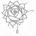 A minimalist tattoo of a single flower with a tear drop falling from it, representing the beauty that can come from pain and sadness tattoo design idea