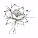 A minimalist tattoo of a single flower with a tear drop falling from it, representing the beauty that can come from pain and sadness tattoo design idea