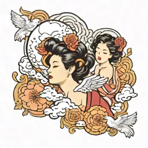 Angels touching stars clouds quotes tattoo design idea