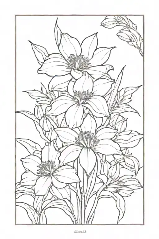 dahlia and iris flowers tattoo design idea