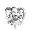 A unique sketch-style tattoo of a personal trainer guiding a casal de filhos in their fitness journey tattoo design idea