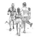 A unique sketch-style tattoo of a personal trainer guiding a casal de filhos in their fitness journey tattoo design idea