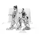 A unique sketch-style tattoo of a personal trainer guiding a casal de filhos in their fitness journey tattoo design idea