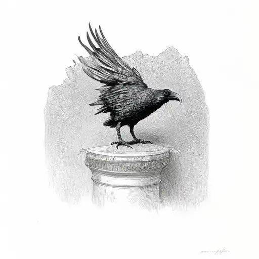 Edgar Allen poe's raven standing on the wall from cask of amontillado tattoo design idea
