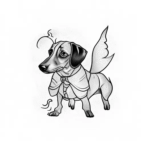 A whimsical tattoo of a dachshund as a Patronus charm, with subtle Harry Potter references hidden within tattoo design idea