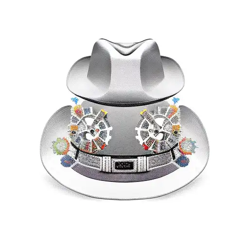 A cowboy hat with truck gears and tools as decorative elements tattoo design idea