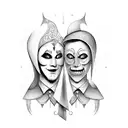 two theatrical masks could appear, one smiling and the other sad, tattoo design idea