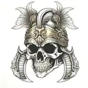 skull, gladiator helmet adorned tattoo design idea