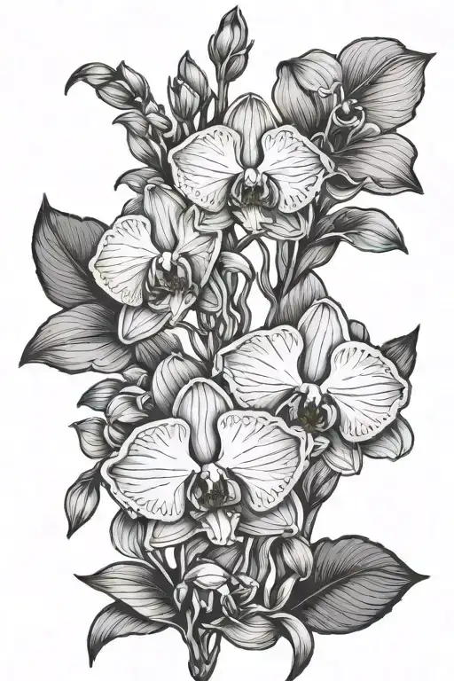 skeleton hand holding orchid flowers tattoo design idea