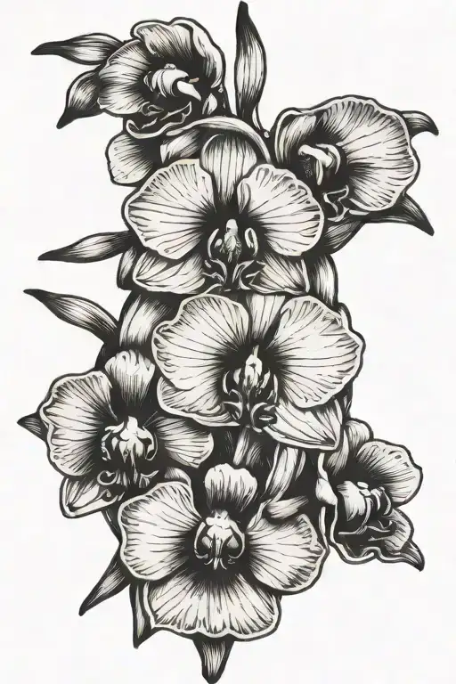A black and white sketch of a human hand holding a orchid flower, with the bones of the hand visible tattoo design idea