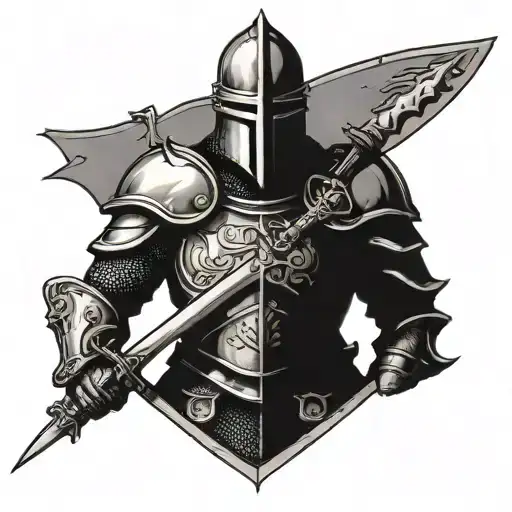 A knight in armor who broke 3 swords tattoo design idea
