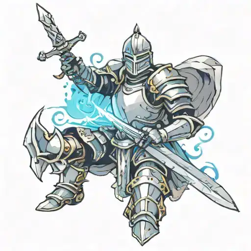 A knight in armor who broke 3 swords tattoo design idea