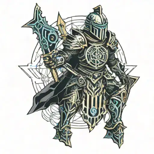 A knight in armor who broke 3 swords tattoo design idea