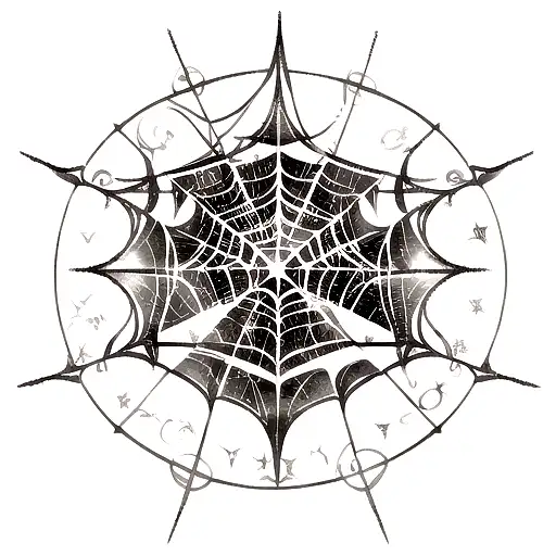 A realistic tattoo of a spiderweb with magical symbols and potions inspired by Wiccan beliefs tattoo design idea