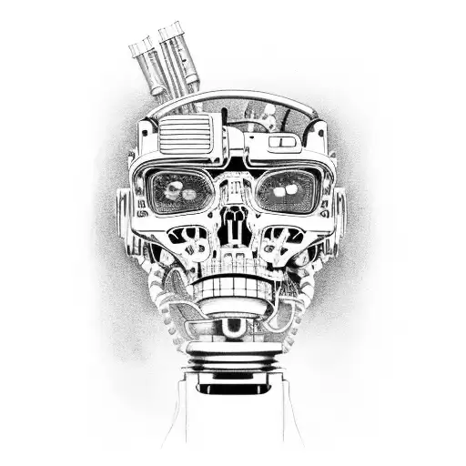 A terminator robot smelling a flower illustration.  tattoo design idea