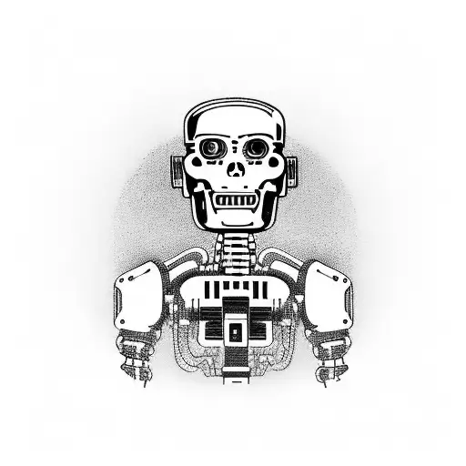 A terminator robot smelling a flower illustration.  tattoo design idea