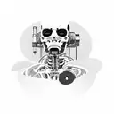A terminator robot smelling a flower illustration.  tattoo design idea