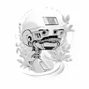 A terminator robot smelling a flower illustration.  tattoo design idea