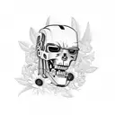 A terminator robot smelling a flower illustration.  tattoo design idea