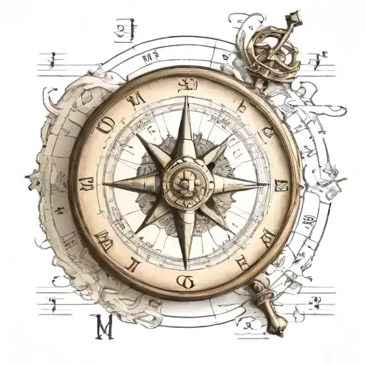 vintage Compass music sheet transforming tattoo design idea