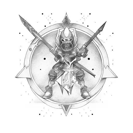 posiden with his weapon controlling world and showing dominance tattoo design idea