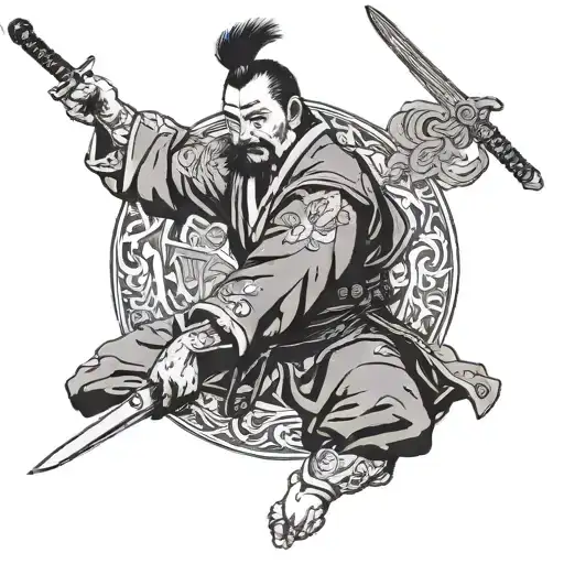 cossack holding sword tattoo design idea