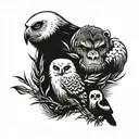 snowy owl, silverback gorilla, panda bear tattoo design idea