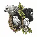 snowy owl, silverback gorilla, panda bear tattoo design idea