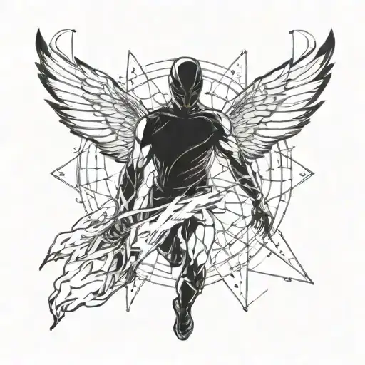 Quantum Hero A hero with mastery over quantum physics confronts a reality-warping threat tattoo design idea
