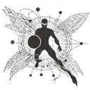 Quantum Hero A hero with mastery over quantum physics confronts a reality-warping threat tattoo design idea