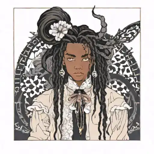 black boy with insanely long hair in lolita fashion  tattoo design idea