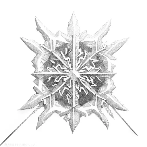 A collection of snowflakes forming the shape of a sword, surrounded by triangular mountain peaks tattoo design idea