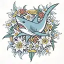 edelweiss flowers; shark; harmonie; fluide tattoo design idea