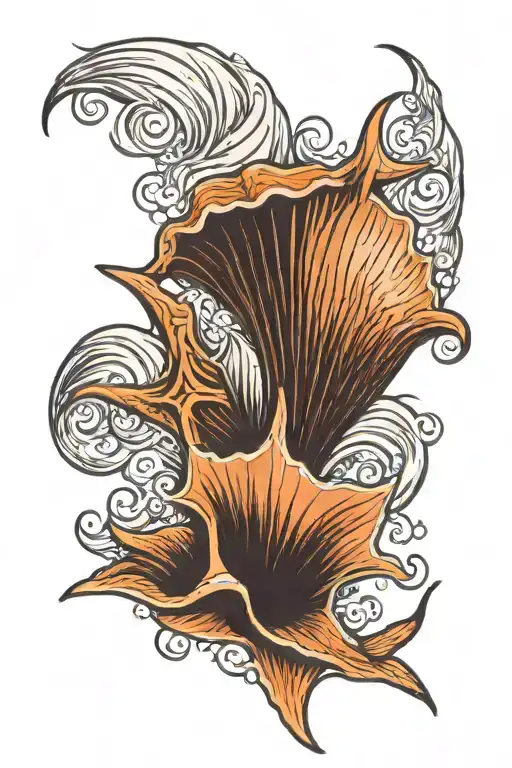 sea shell , Mermaid, starfish in the sea ​​wave tattoo design idea
