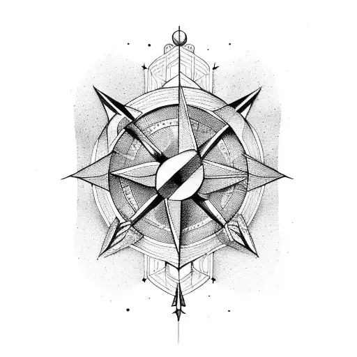 arrow with the malin symbol and compass  tattoo design idea