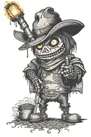 A pixelated scarecrow holding a welding torch tattoo design idea