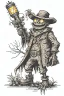 A pixelated scarecrow holding a welding torch tattoo design idea