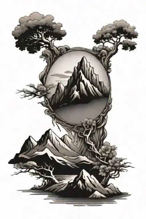 Calf sleeve with mountain with cross on top tattoo design idea