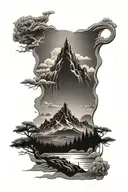 Calf sleeve with mountain with cross on top tattoo design idea