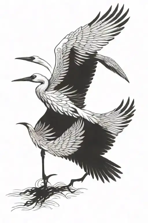 crane flying tattoo design idea