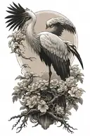 crane standing proudly atop a Japanese tattoo design idea