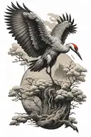 crane standing proudly atop a Japanese tattoo design idea