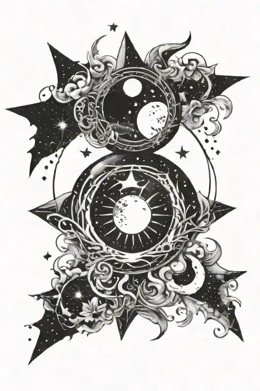 Combine water with celestial elements like stars and the moon in a blackwork design tattoo design idea