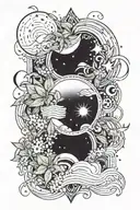 Combine water with celestial elements like stars and plants in a blackwork design tattoo design idea