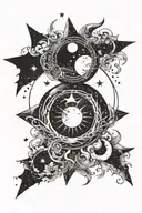 Combine water with celestial elements like stars and the moon in a blackwork design tattoo design idea