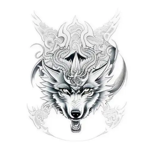 wolf dragon fish tattoo design idea