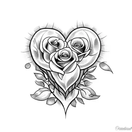 heart with roses tattoo design idea