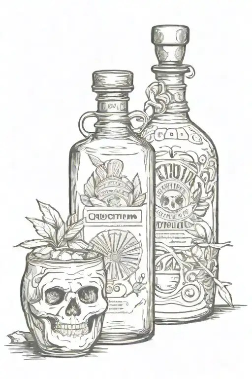 choctaw and w tequila bottle tattoo design idea