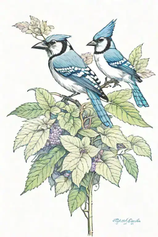 coleus plant and blue jay bird tattoo design idea