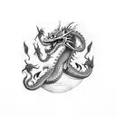 Three-headed dragon with sausage tattoo design idea